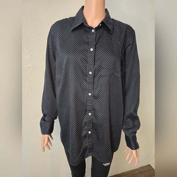 Lauren Ralph Lauren Womens 1x Button Up Shirt Long Sleeve Polka Dot Black White - Picture 5 of 7